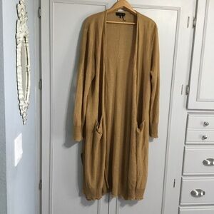 Lagenlook 100% Linen Light Brown Open Cardigan Duster Donna Karan XL